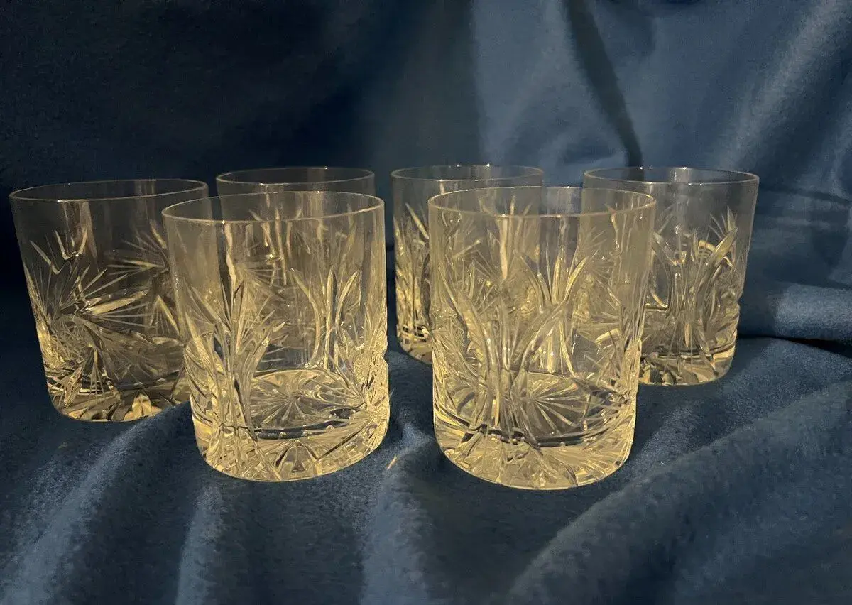 Sada 6 broušených sklenic – retro sklo, whisky