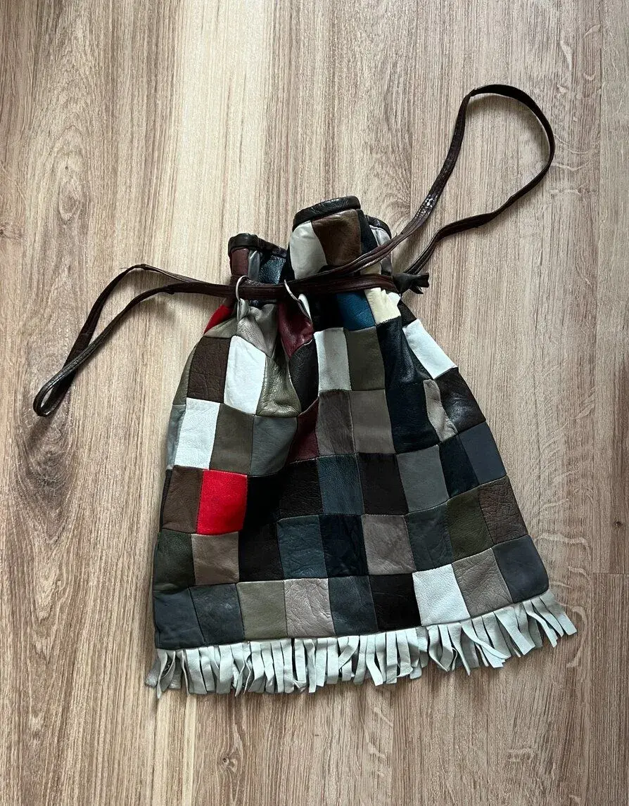Kožená vintage patchwork kabelka z Dánska. Podzimní kabelka