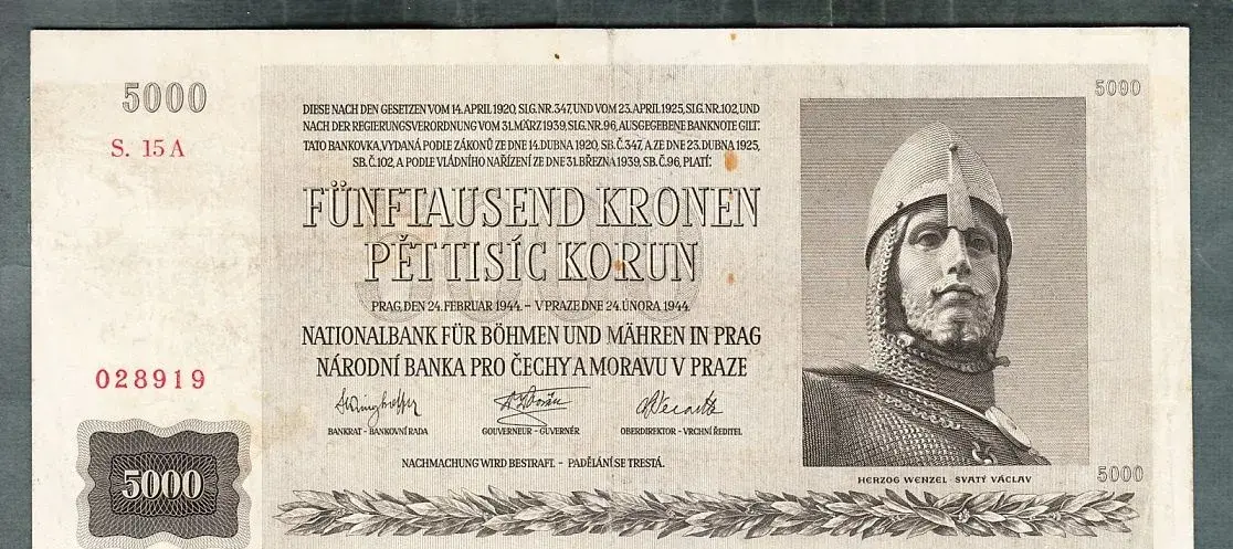 Staré bankovky 5000 korun 1944 NEPERFOROVANA, VZÁCNÁ