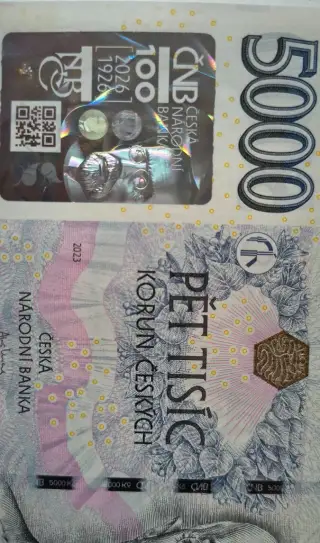 5000 Kč bankovka s přítiskem k 100. výročí založení ČNB