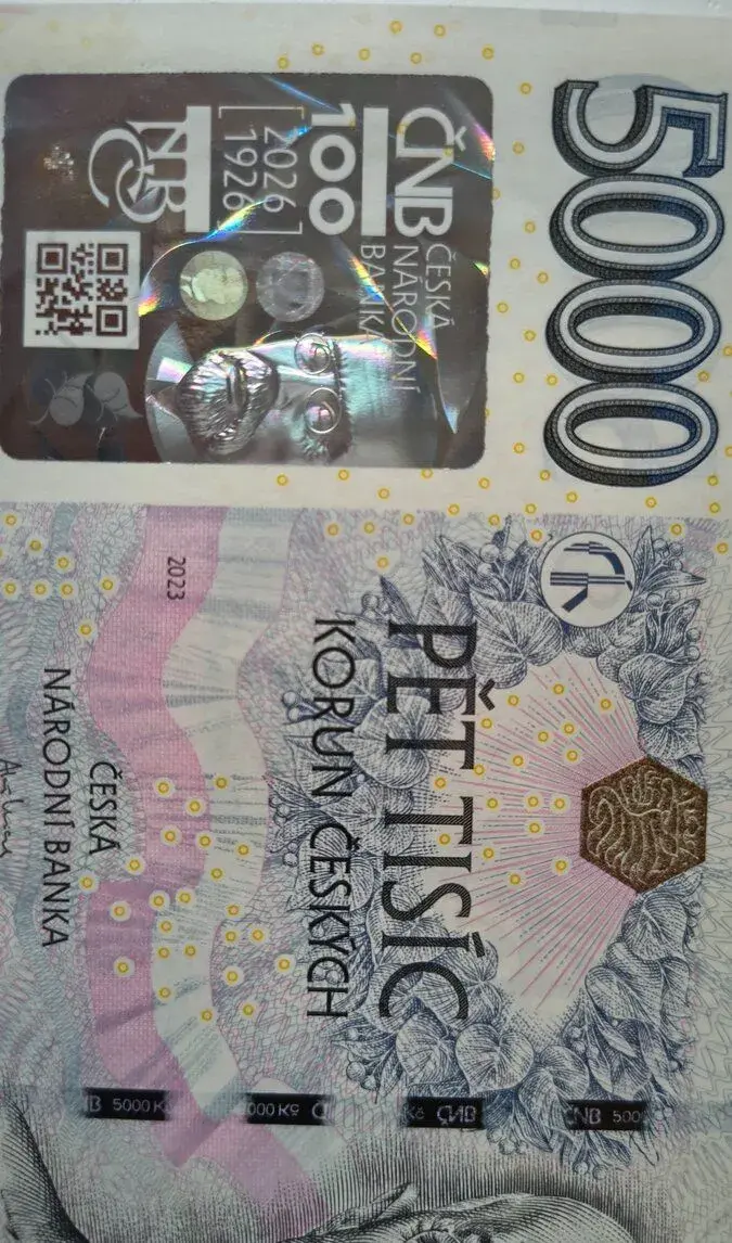 5000 Kč bankovka s přítiskem k 100. výročí založení ČNB