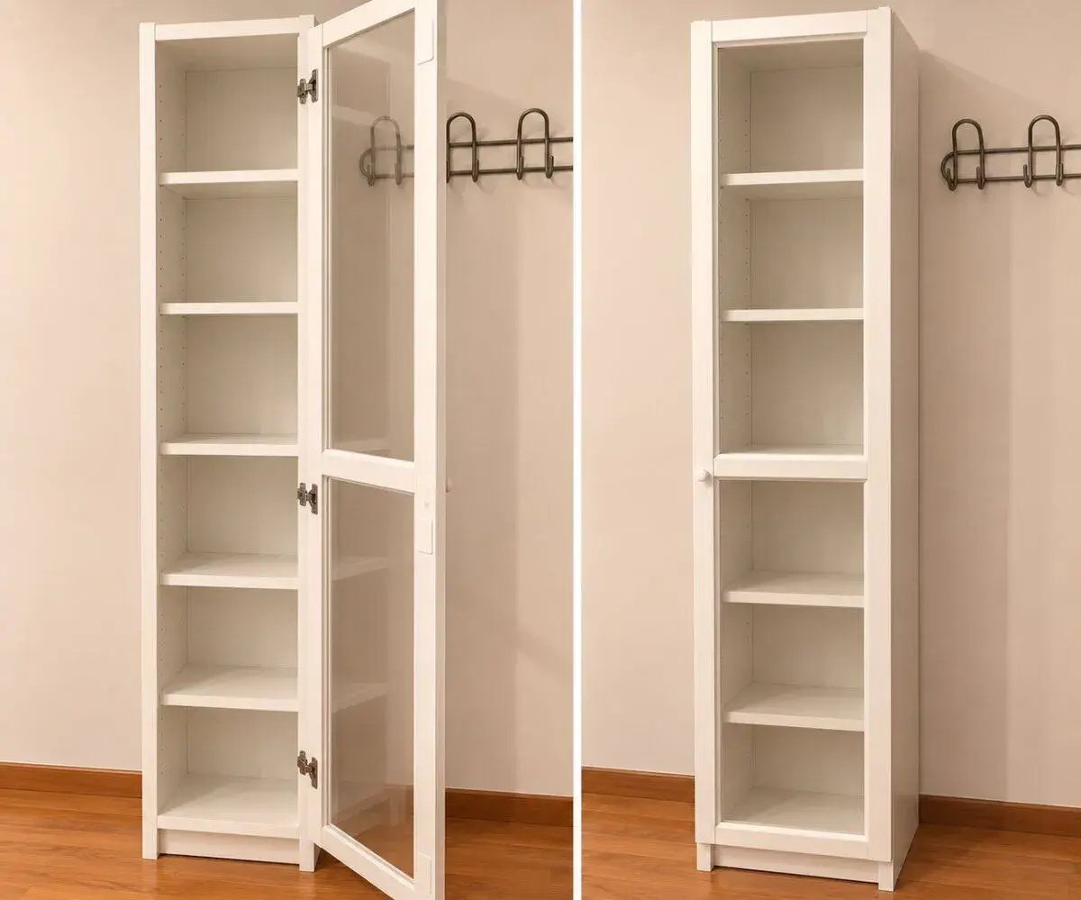 IKEA BILLY / OXBERG – bílá knihovna s prosklenými dveřmi