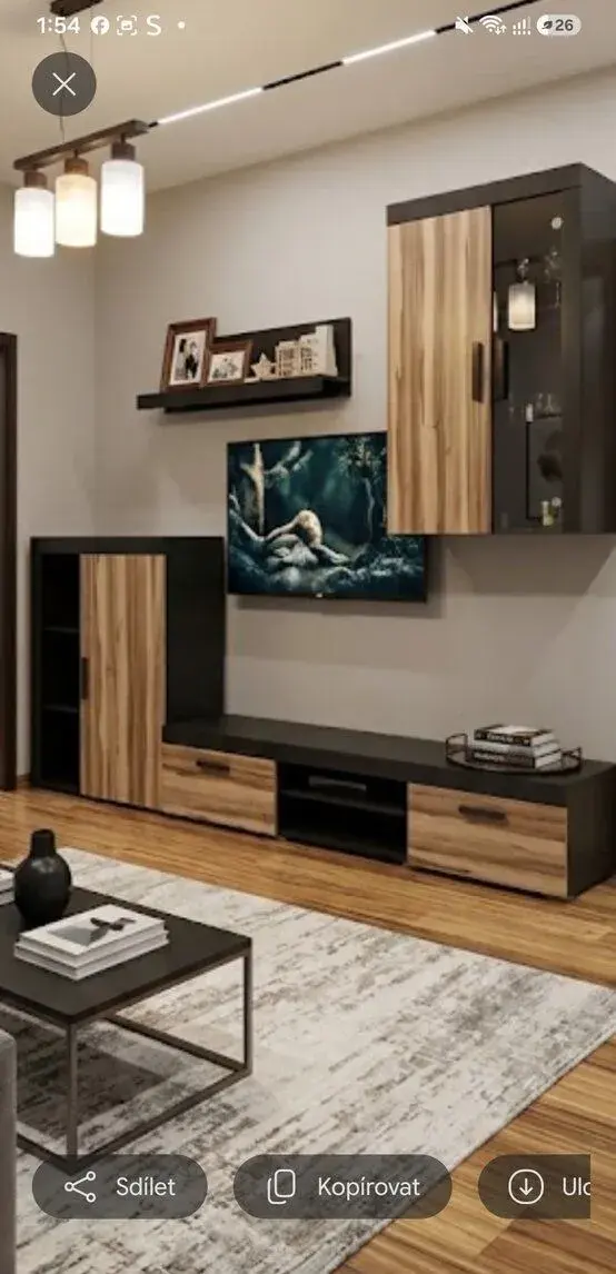 Moderní obývací stěna (TV stolek, vitrína, skříňka, police)