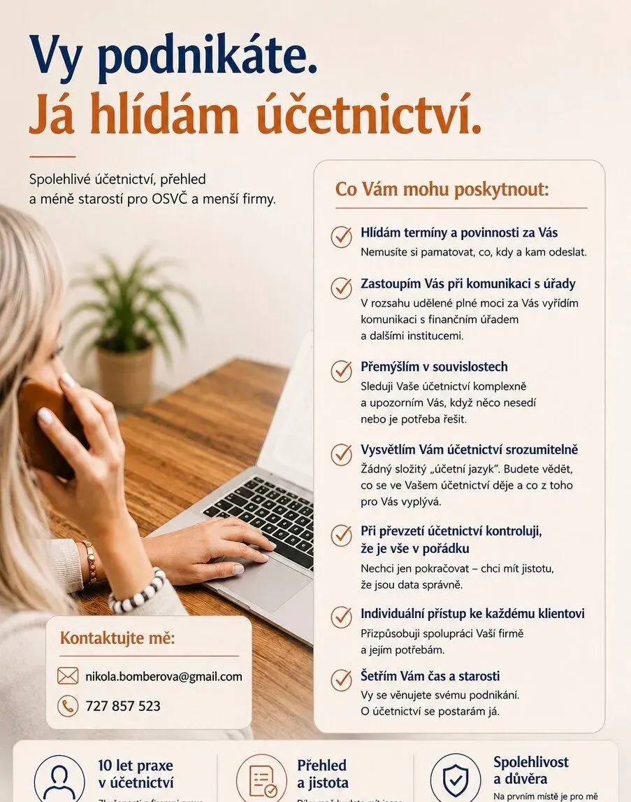 Vedení účetnictví a daňové evidence (online i celá ČR)