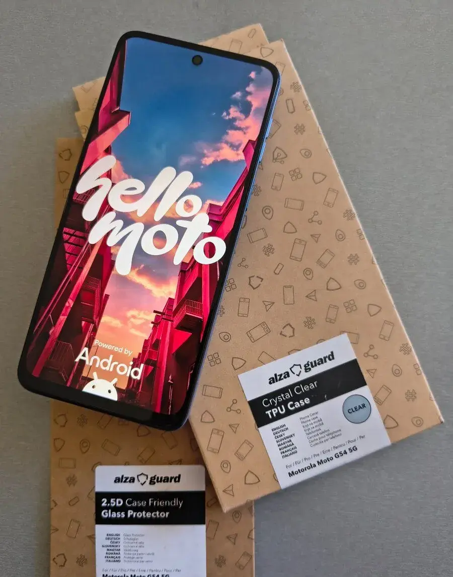 Motorola Moto G54 5G – světle modrá + sklo a TPU kryt