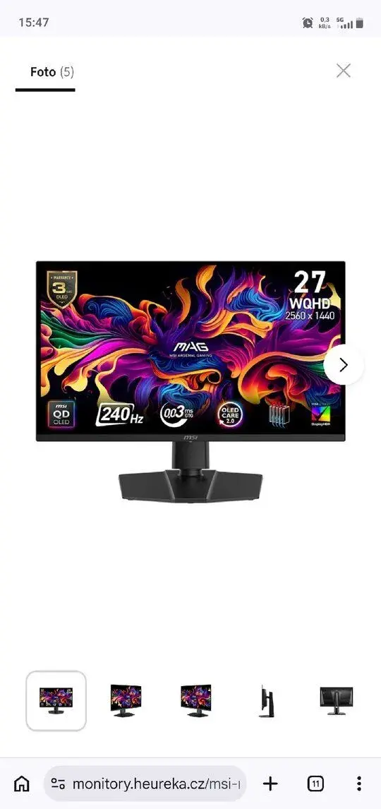 OLED herní 240hz monitor MSI MAG 271QP záruka 1.5r