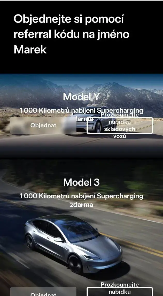 Tesla slevový kód 1000 km nabíjení zdarma Supercharging