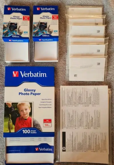 Fotopapíry velký set HP a Verbatim (A4 + 10x15) přes 600 ks
