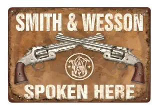 plechová cedule - Smith & Wesson - Spoken Here