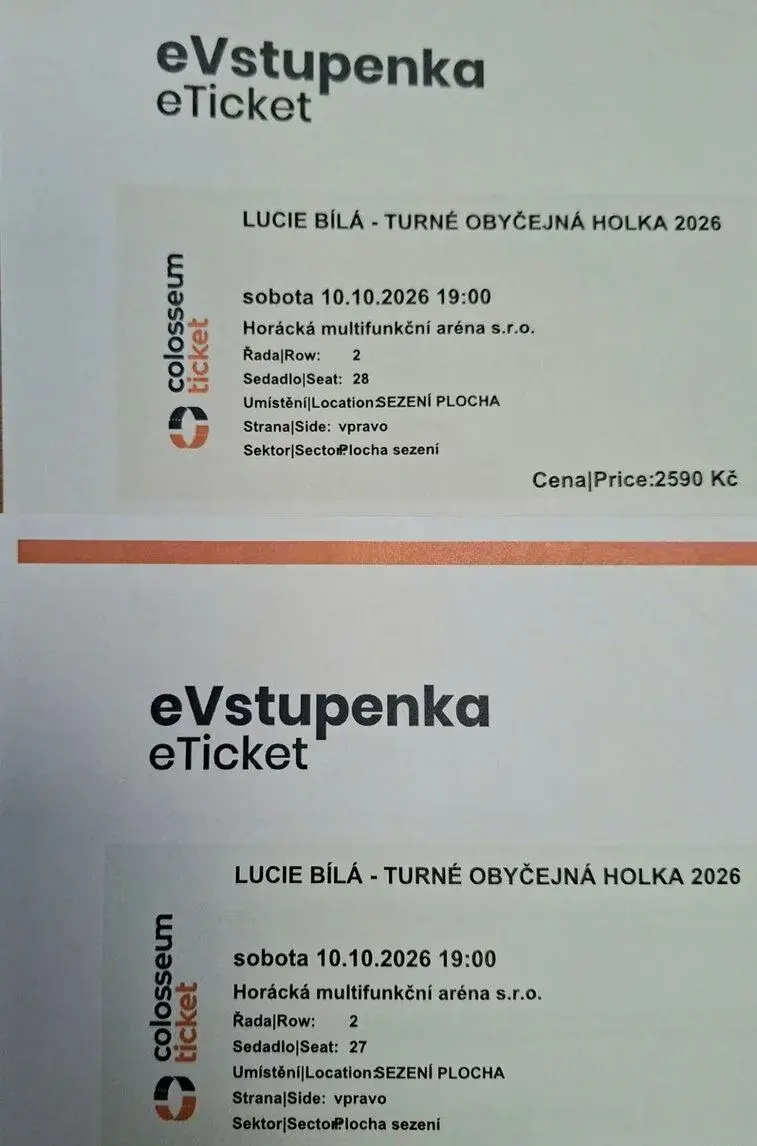 2x vstupenka Lucie Bílá, Jihlava
