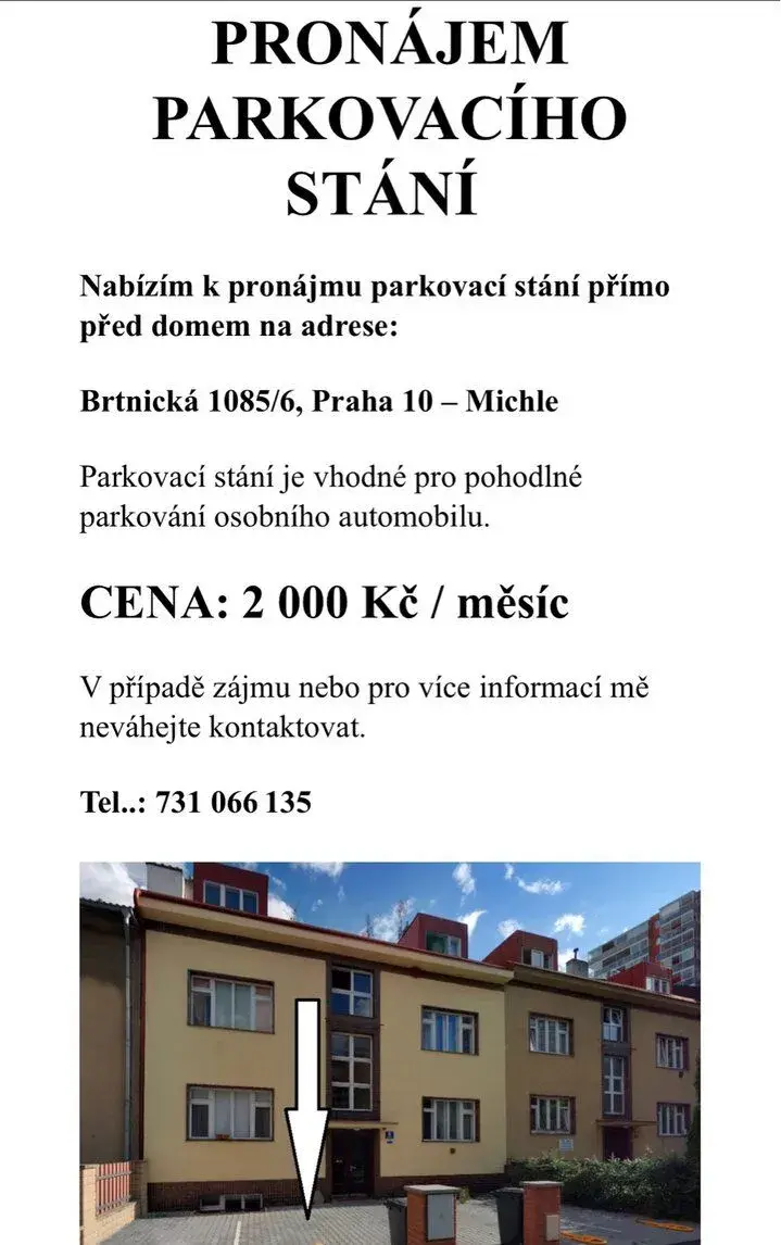PRONÁJEM PARKOVACÍHO STÁNÍ