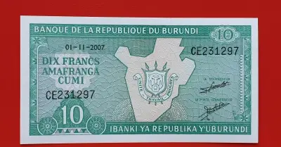 Bankovka Burundi 10 Francs rok 2007 stav UNC