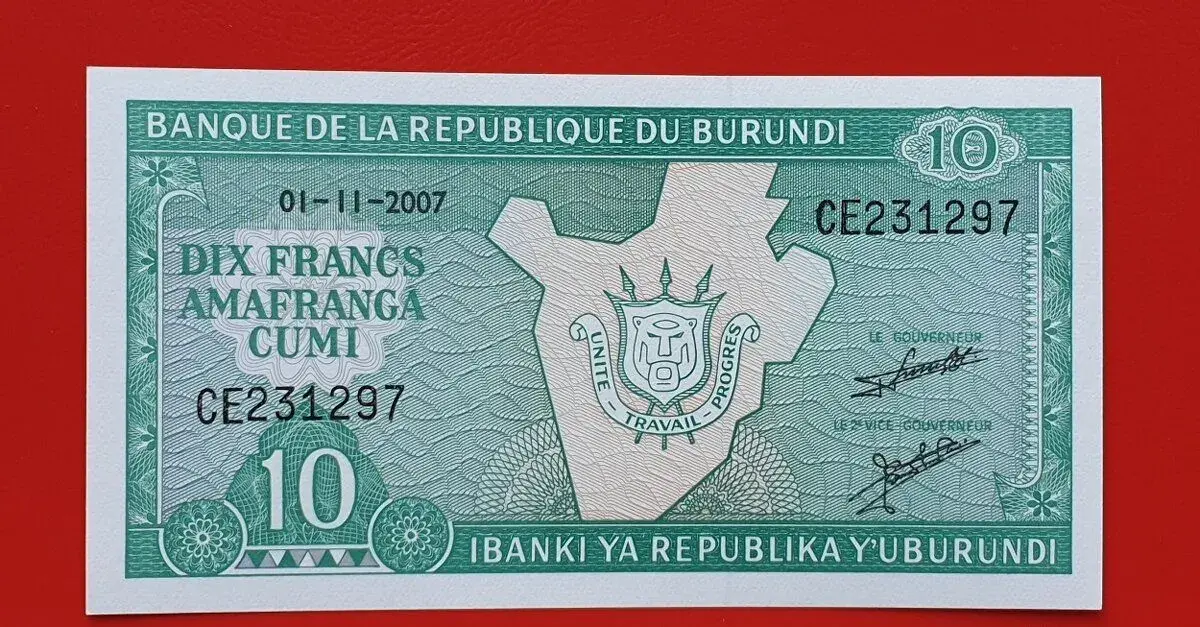 Bankovka Burundi 10 Francs rok 2007 stav UNC