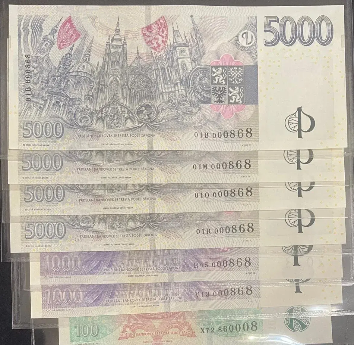 Sbírka 7 radarů 868 - 1000, 5000 Kč ne/přítisk +100 Kč bonus