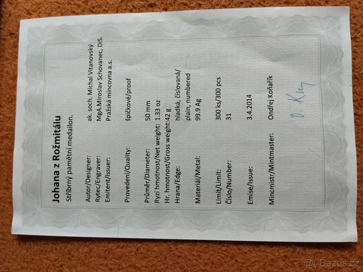 Stříbrný pamětní medailon Johana z Rožmitálu