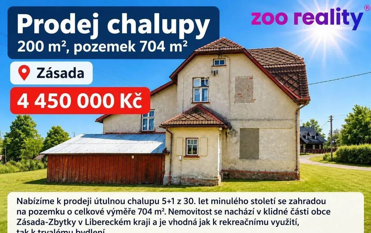 Prodej, chalupa/rodinný dům, Zásada - Zbytky, okres Jablonec