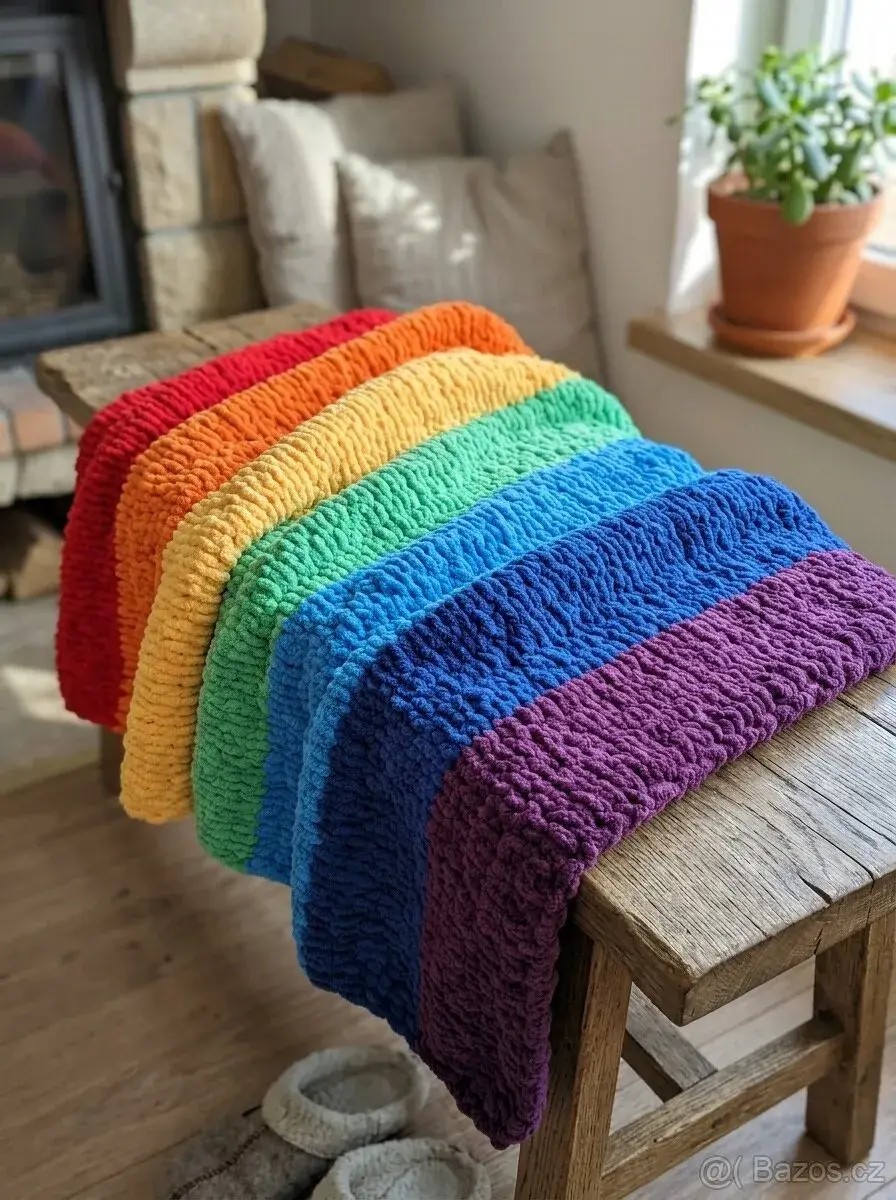 Nový měkký pletený přehoz puffy (duha)