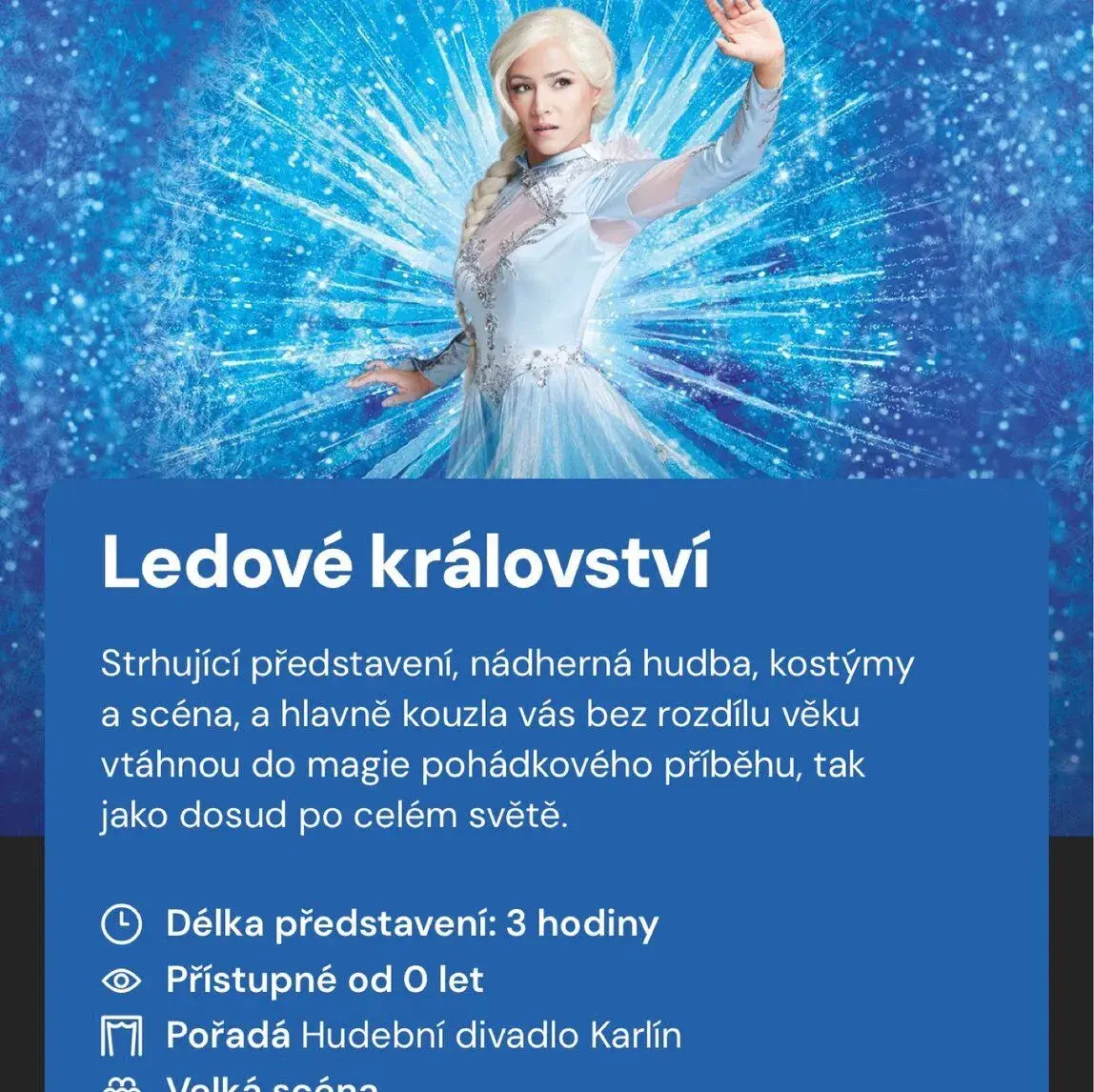 4x vstupenka Ledovė království Karlín 18.10.