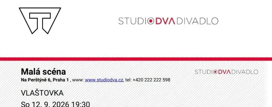 2 Lístky na hru Vlaštovka - Studio Dva, Praha, 12.9.2026