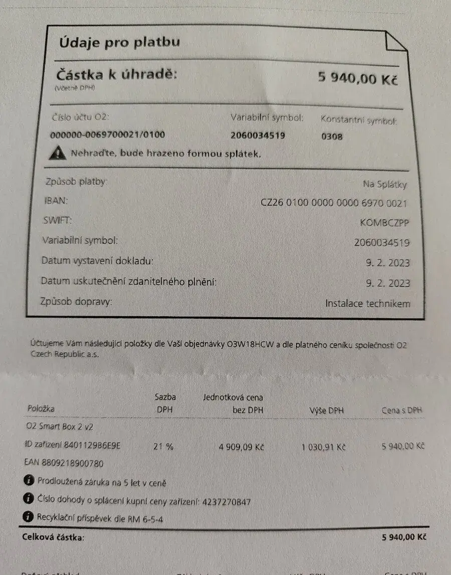ZÁRUKA 2/2028 SMART BOX O2 MODEM smartbox V2 druhé generace