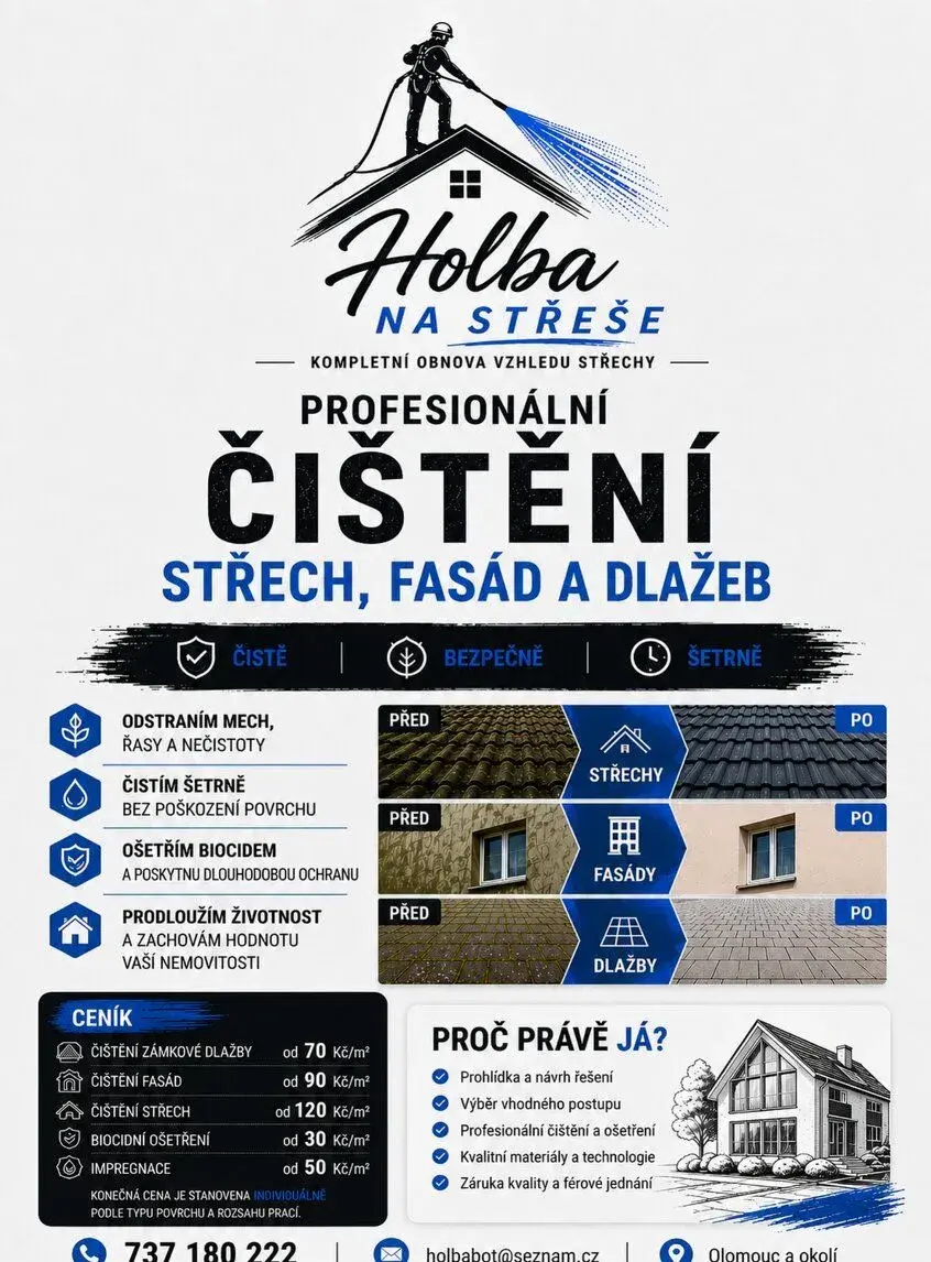 VYSOKOTLAKÉ ČIŠTĚNÍ FASÁD, STŘECH, DLAŽEB A PLOTŮ