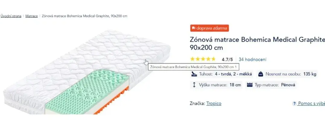Matrace 80 x 200 , kvalitní 7 zónová, Prospánek