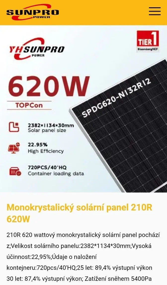 Solární panely 620Wp bifaciální