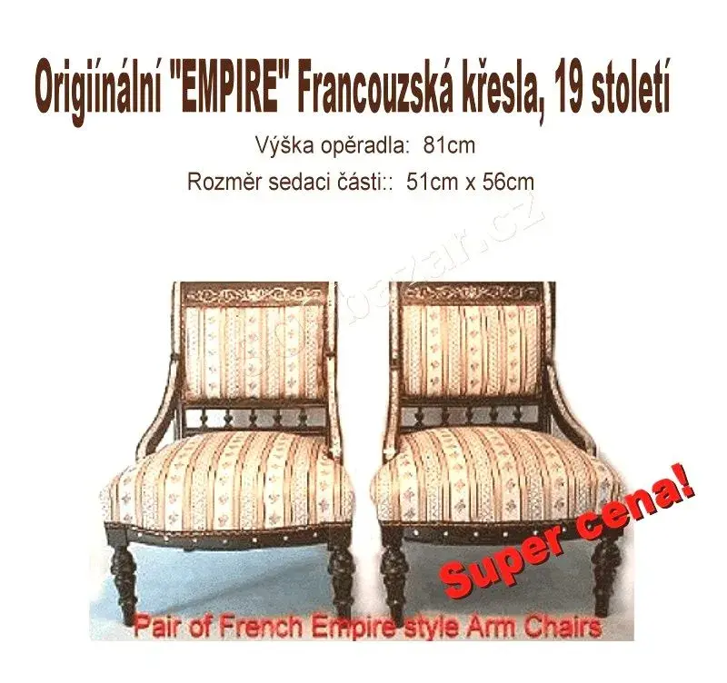 Originální Empire Francouská křesla z 19 století.