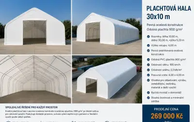 Plachtová hala 30 × 10 m Skladem