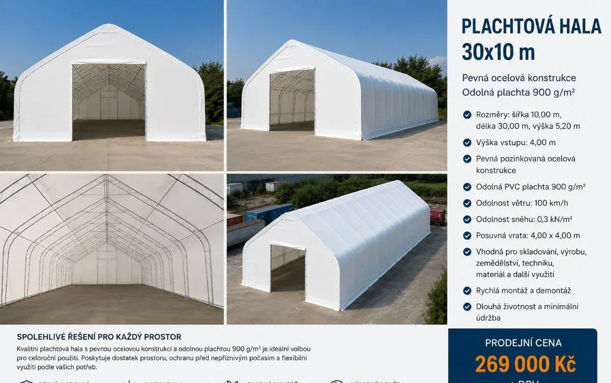 Plachtová hala 30 × 10 m Skladem