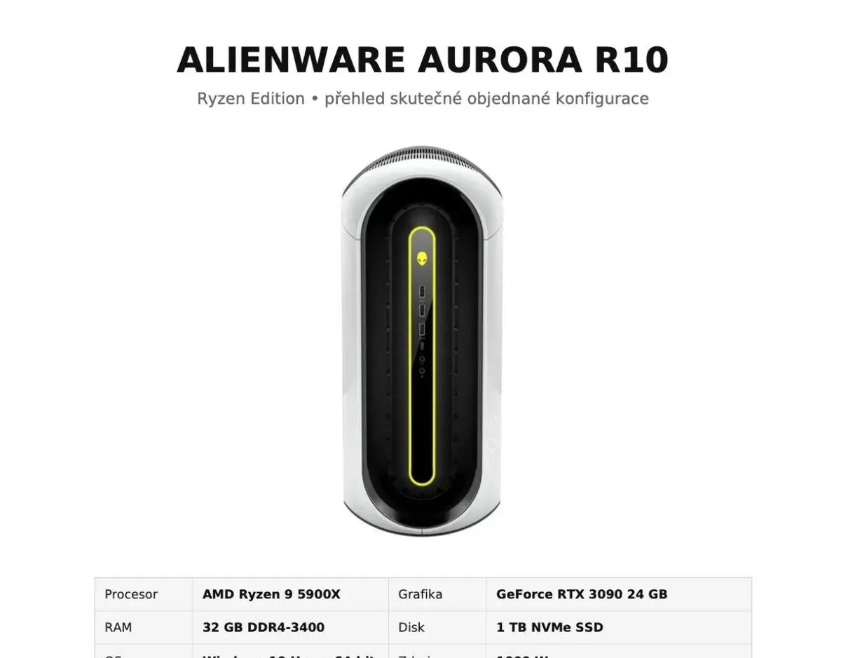 ALIENWARE AURORA R10 – RTX 3090 24GB + Ryzen 9 5900X + 32GB