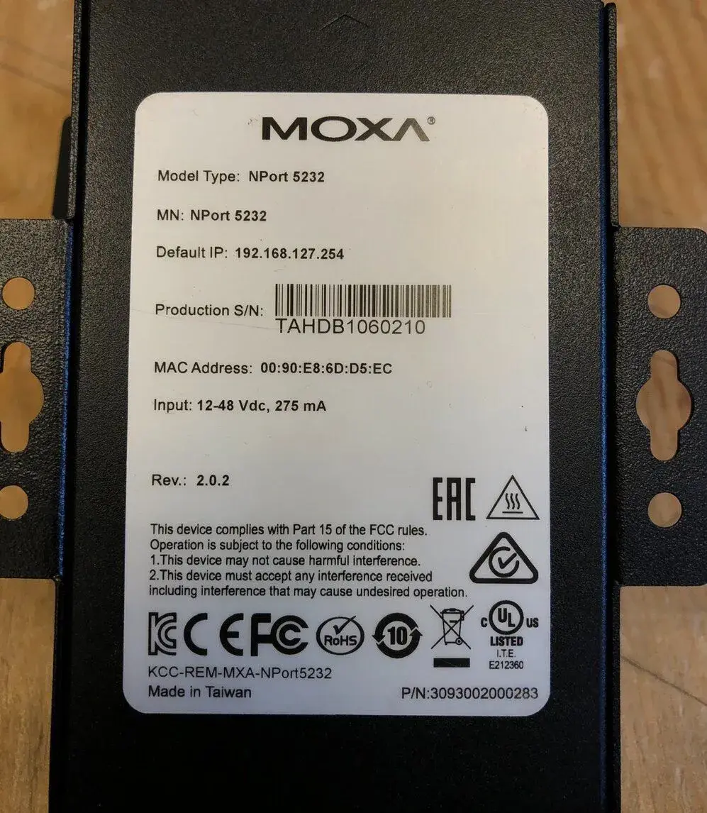 MOXA NPort 5232 převodník 2× RS-422/485 na Ethernet