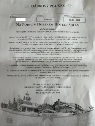 Dárkový poukaz na pobyt do hotelu Soláň