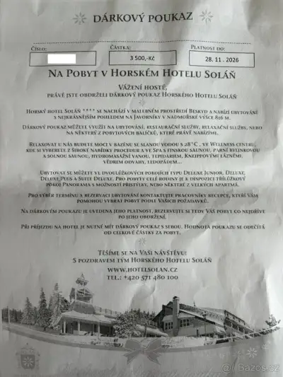 Dárkový poukaz na pobyt do hotelu Soláň
