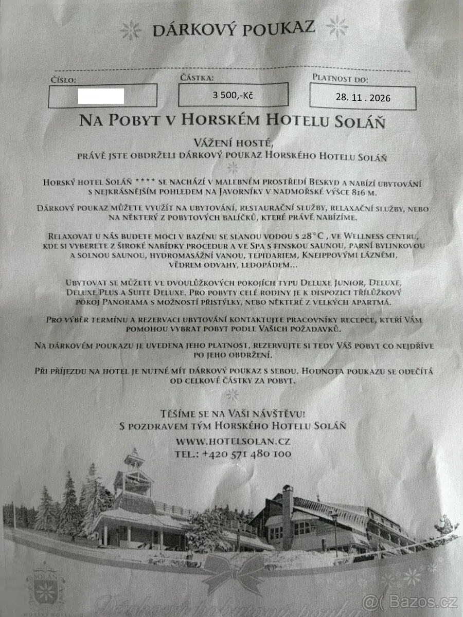 Dárkový poukaz na pobyt do hotelu Soláň