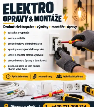 Elektrikář Přerovsko – drobné opravy, montáže a úpravy