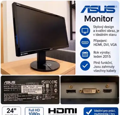 Herní monitor ASUS VG248QE 24" – 144Hz, 1ms + kabely zdarma