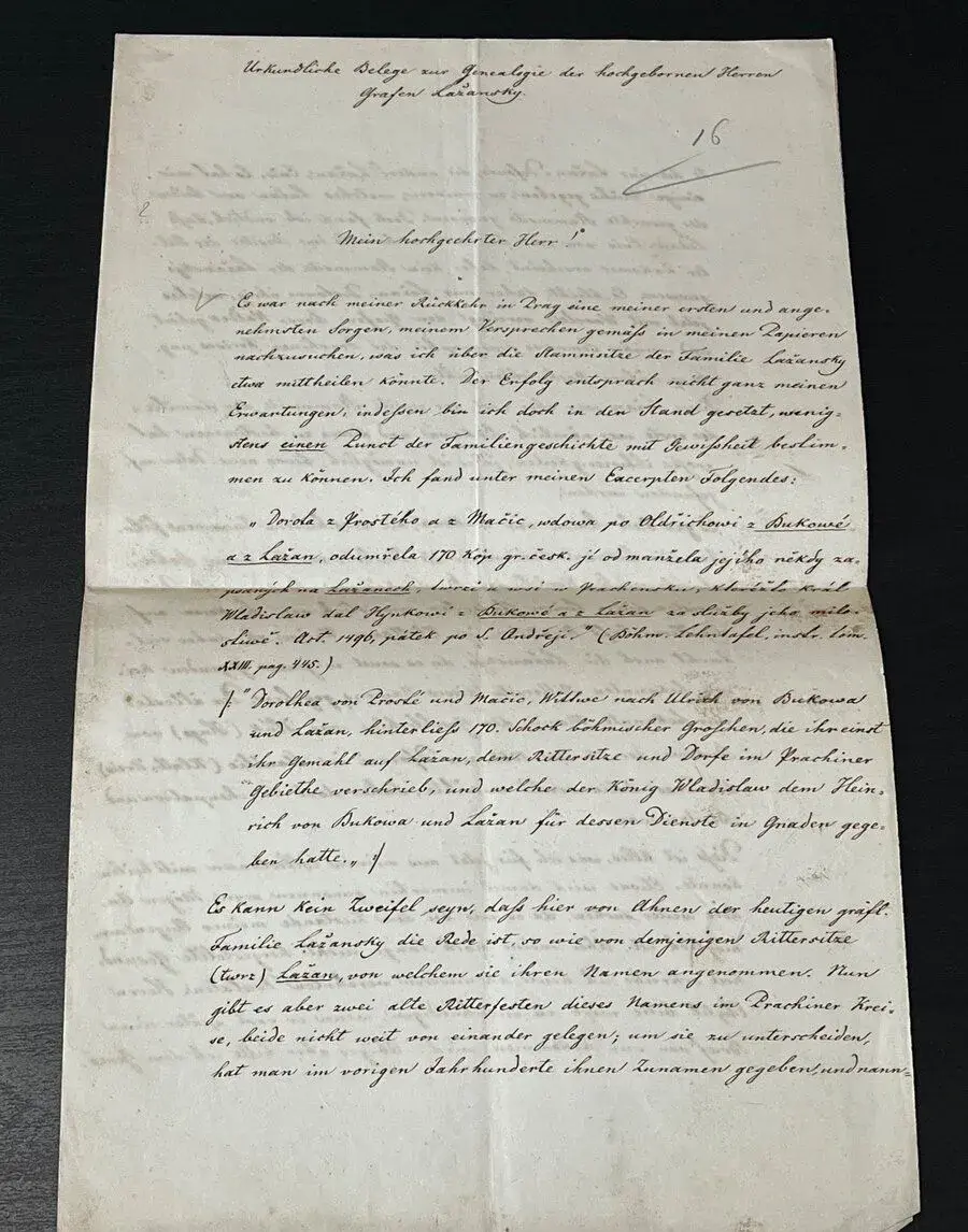 Rukopisný dopis František Palacký „otec národa“, 1855