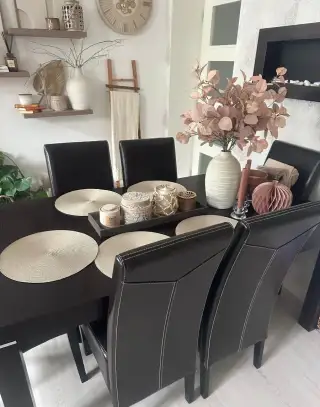 Rozkládací jídelní stůl 170/270×95 + 6 PRAVÁ KŮŽE