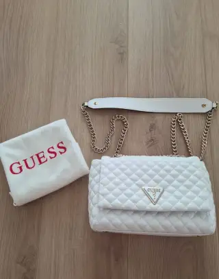 GUESS Rainee Quilt Convertible Xbody Flap Bag White