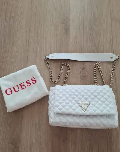 GUESS Rainee Quilt Convertible Xbody Flap Bag White