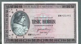 Staré bankovky 1000 kčs 1945 pěkný stav