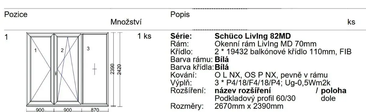 Nová Balkonová sestava Schüco trojsklo 267x239cm