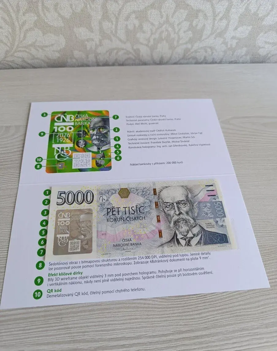 5000 Kč s přítiskem ČNB série F,včetně přebalu