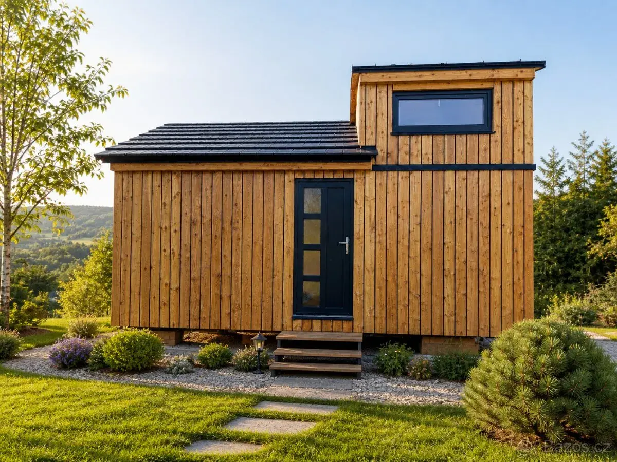 Tiny House 6 × 3 m, zateplený, 20 m², koupelna, podkroví
