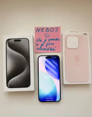 iPhone 15 PRO 128gb + Apple Rose pouzdro s MagSafe stav