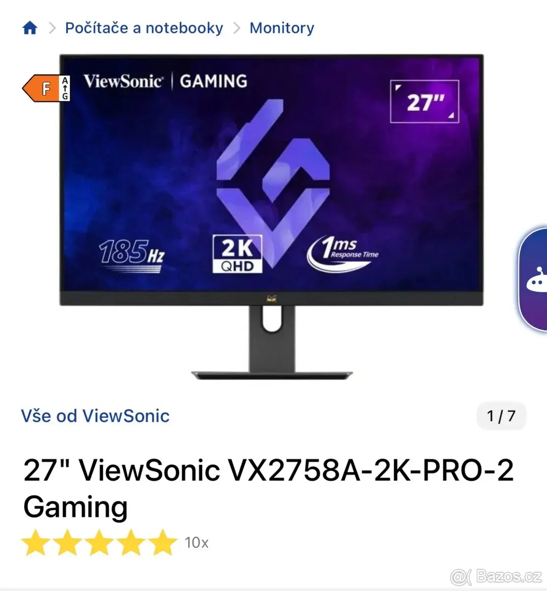 Monitor ViewSonic VX2758A-2K-PRO-2 Gaming – QHD 185 Hz
