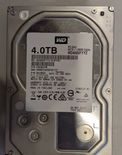 4TB HDD 3.5" WD Gold Enterprise – 100% stav S.M.A.R.T.