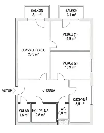 Pronájem bytu 3+1 se dvěma balkony ve Zlíně
