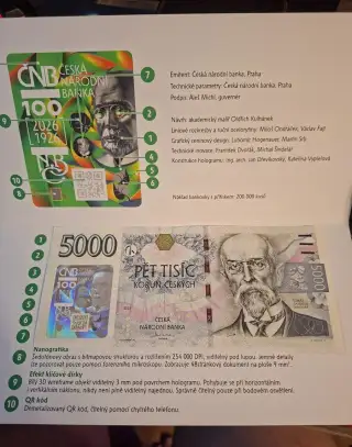 Bankovka 5000kč s přítiskem ČNB